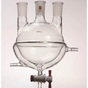 Flask* F63G, 3-neck, round bottom, vertical, stopcock drain, half-jacket