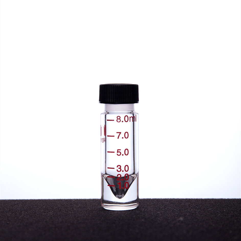 Microscale, conical reaction vial V13S, heavy wall, graduated, threaded, solid screw cap