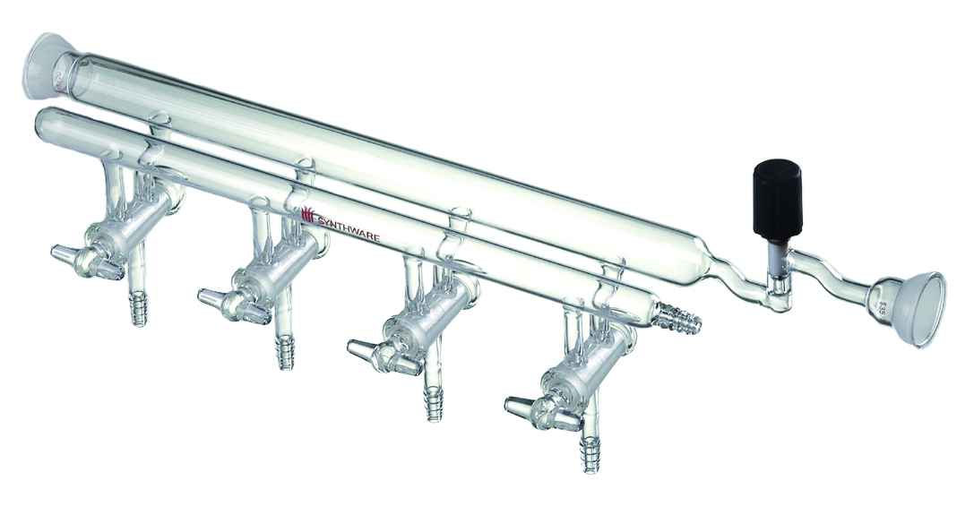 Manifold M36, hollow glass stopcocks, double, vacuum valve on 35/20 spherical joint